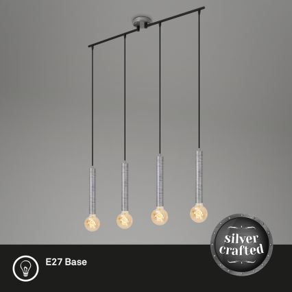 Briloner - Κρεμαστό φωτιστικό οροφής LONGA 4xE27/60W/230V ασημί