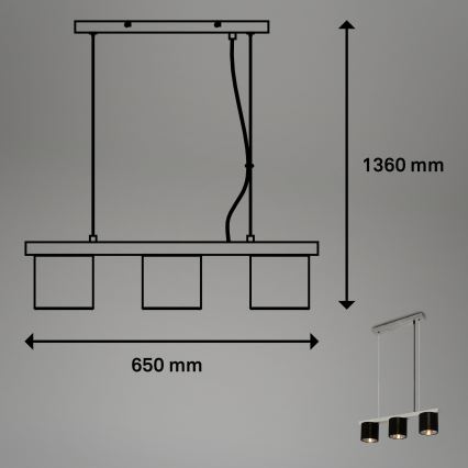 Briloner - Κρεμαστό φωτιστικό οροφήςο LURI 3xE14/25W/230V καουτσουκόδεντρο