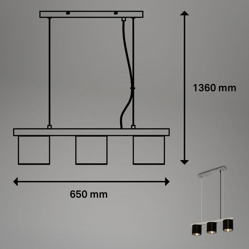 Briloner - Κρεμαστό φωτιστικό οροφήςο LURI 3xE14/25W/230V καουτσουκόδεντρο