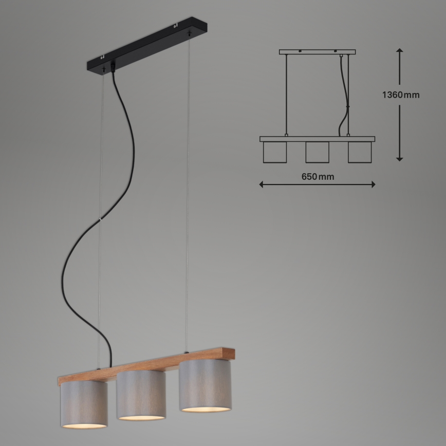 Briloner - Κρεμαστό φωτιστικό οροφής RHON 3xE14/25W/230V καουτσουκόδεντρο