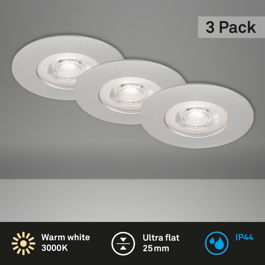Briloner- ΣΕΤ 3x Κρεμαστό φωτιστικό οροφής μπάνιου LED LED/4,9W/230V IP44 ασήμι