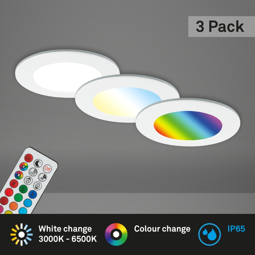 Briloner - ΣΕΤ 3x RGBW LED Dimmable χωνευτό φωτιστικό μπάνιου LED/4,8W/230V 3000-6500K IP65 + τηλεχειριστήριο