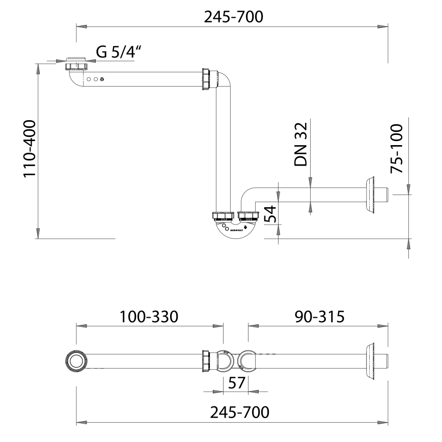 Bruckner - Σιφώνι νιπτήρος DN32 λευκό