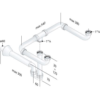 Bruckner - Σιφώνι νεροχύτη σωληνωτό διπλό MOSQUITO DN40 λευκό