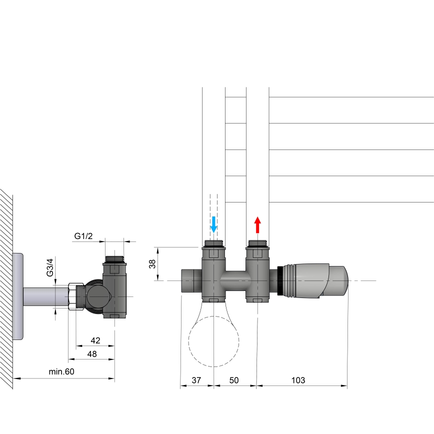 Bruckner - Σετ θερμοστατικοί διακόπτες  για κεντρική σύνδεση WICHER COMBI ματ μαύρο