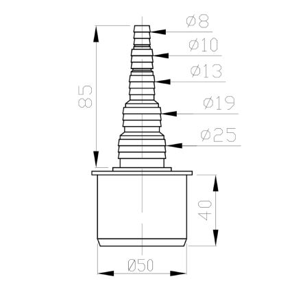 Bruckner - Σύνδεσμος τερματικός σωλήνα λεκάνης DN50 8-25 mm