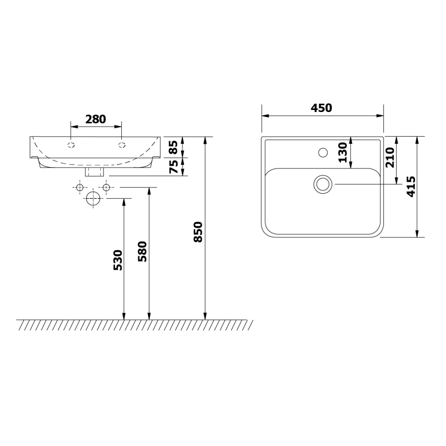 Bruckner - Εντοιχιζόμενο νιπτήρα NEON 45x41,5 εκ. κεραμικό/λευκό