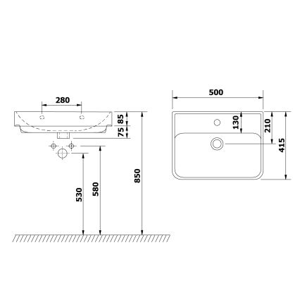 Bruckner - Εντοιχιζόμενο νιπτήρα NEON 50x41,5 εκ. κεραμικό/λευκό