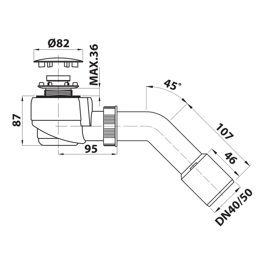 Bruckner - Βαλβίδα σιφώνι ντουζιέρας DN40/50 λευκό/polished ανοξείδωτο ατσάλι