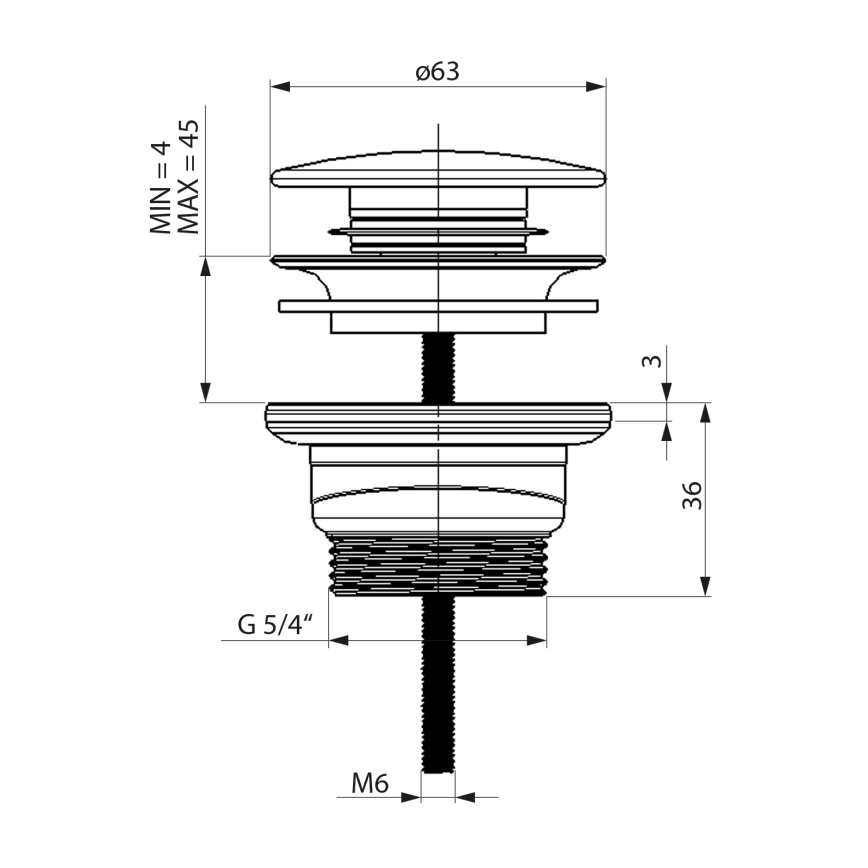 Bruckner - Βαλβίδα νιπτήρος CLICK-CLACK διάμετρος 6,3 cm ανοξείδωτο ατσάλι