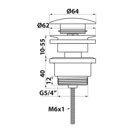 Bruckner - Βαλβίδα νιπτήρος χωρίς υπερχείλιση CLICK-CLACK διάμετρος 6,4 cm γυαλιστερό χρώμιο