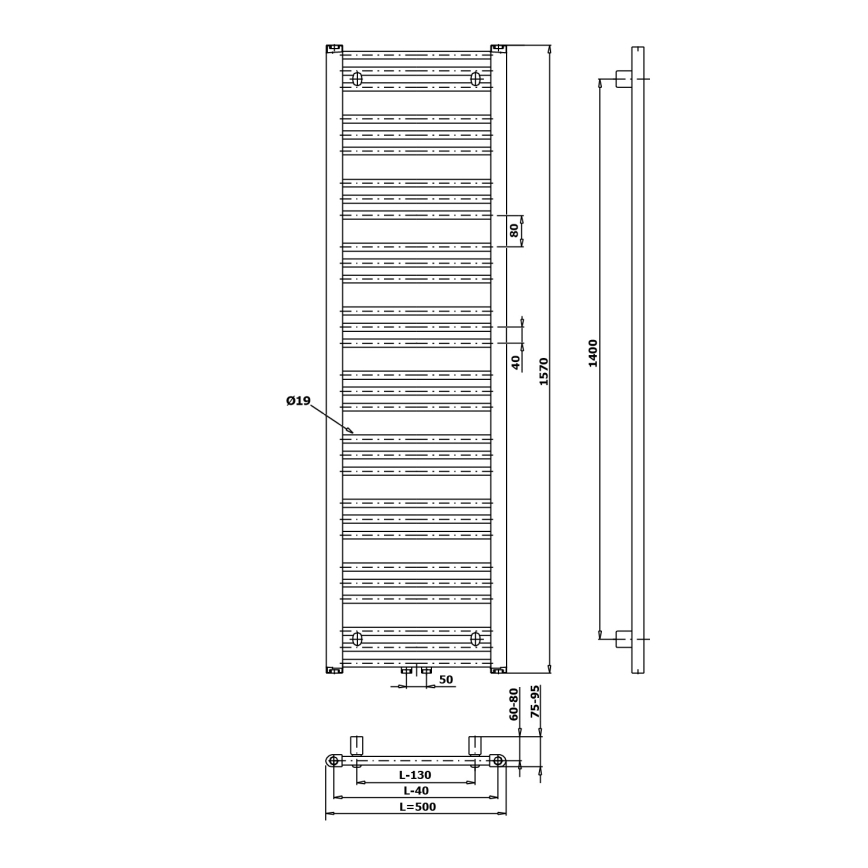 Bruckner - Μπάνιου πετσετοκρεμάστρα ALBRECHT 657W/230V 50x157 cm ματ μαύρο