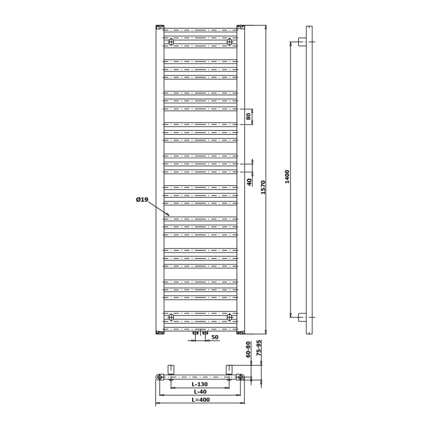 Bruckner - Μπάνιου πετσετοκρεμάστρα ALBRECHT 547W/230V 50x157 cm λευκό