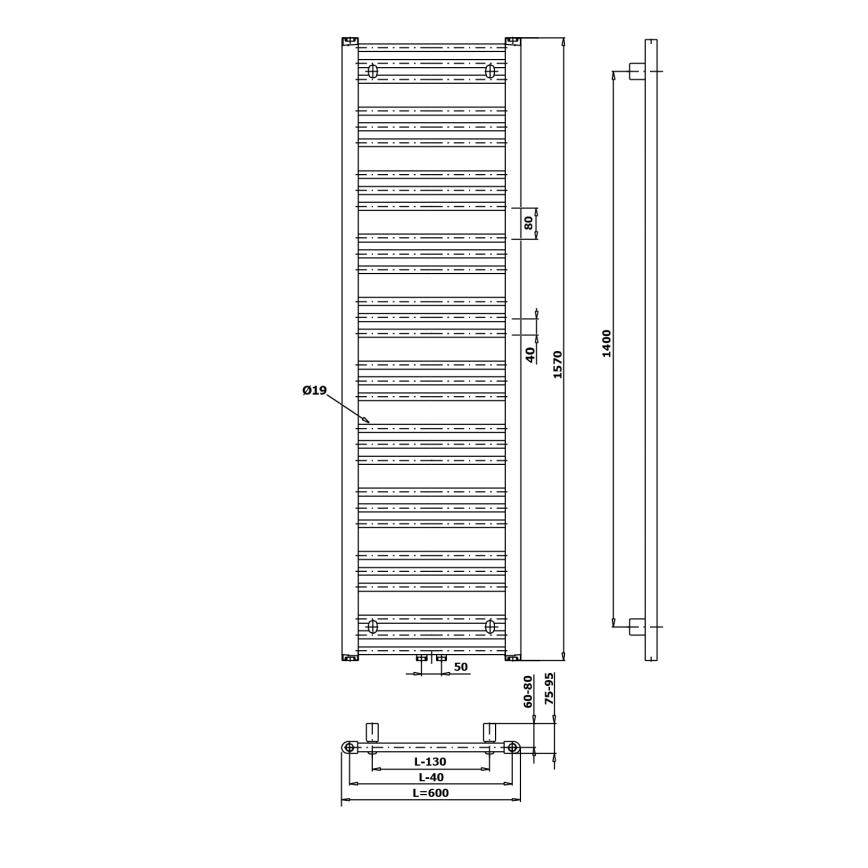 Bruckner - Μπάνιου πετσετοκρεμάστρα ALBRECHT 765W/230V 60x157 cm λευκό