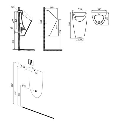 Bruckner - Ουρητήριο SCHWARN οπίσθια είσοδος, οπίσθια απόρριψη κεραμικό/ματ μαύρο