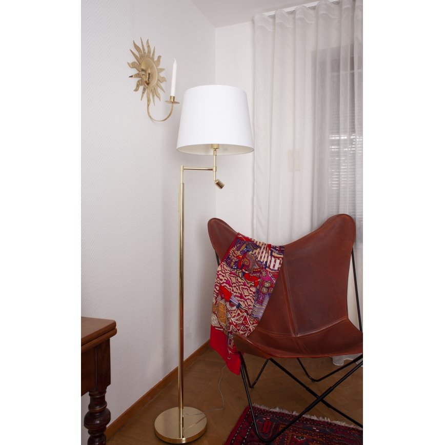 ByRydens - Επιδαπέδια λάμπα LED ORLANDO 1xE27/5W/230V + LED/3W λευκό/χρυσό διάμετρος 36 cm