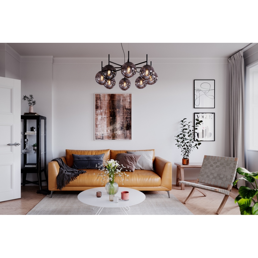 ByRydens - Κρεμαστό φωτιστικό οροφής BOYLE 8xE27/5W/230V φιμέ/μαύρο διάμετρος 83 cm