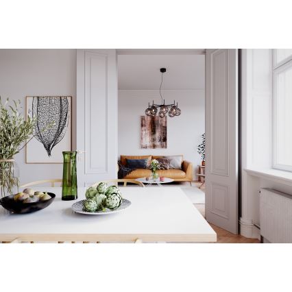 ByRydens - Κρεμαστό φωτιστικό οροφής BOYLE 8xE27/5W/230V φιμέ/μαύρο διάμετρος 83 cm