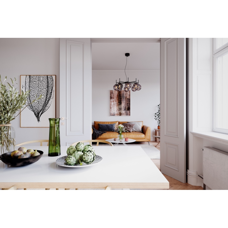 ByRydens - Κρεμαστό φωτιστικό οροφής BOYLE 8xE27/5W/230V φιμέ/μαύρο διάμετρος 83 cm