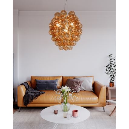 ByRydens - Κρεμαστό φωτιστικό οροφής DELUXE 4xE14/5W/230V φιμέ/καφέ διάμετρος 64 cm