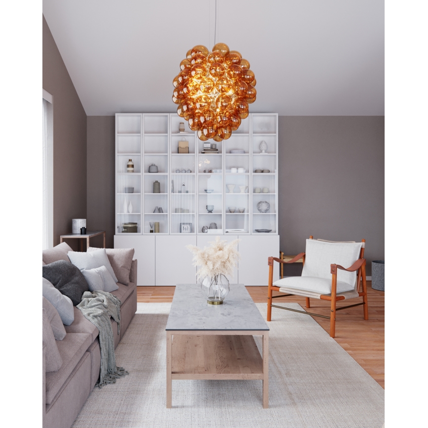 ByRydens - Κρεμαστό φωτιστικό οροφής DELUXE 4xE14/5W/230V φιμέ/καφέ διάμετρος 64 cm