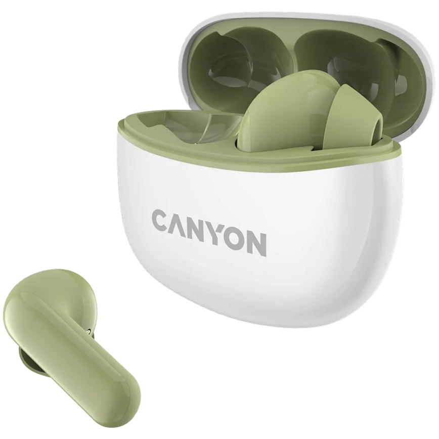 Canyon - Ασύρματα στερεοφωνικά ακουστικά True Wireless 500 mAh + 2x 40 mAh λευκό/πράσινο