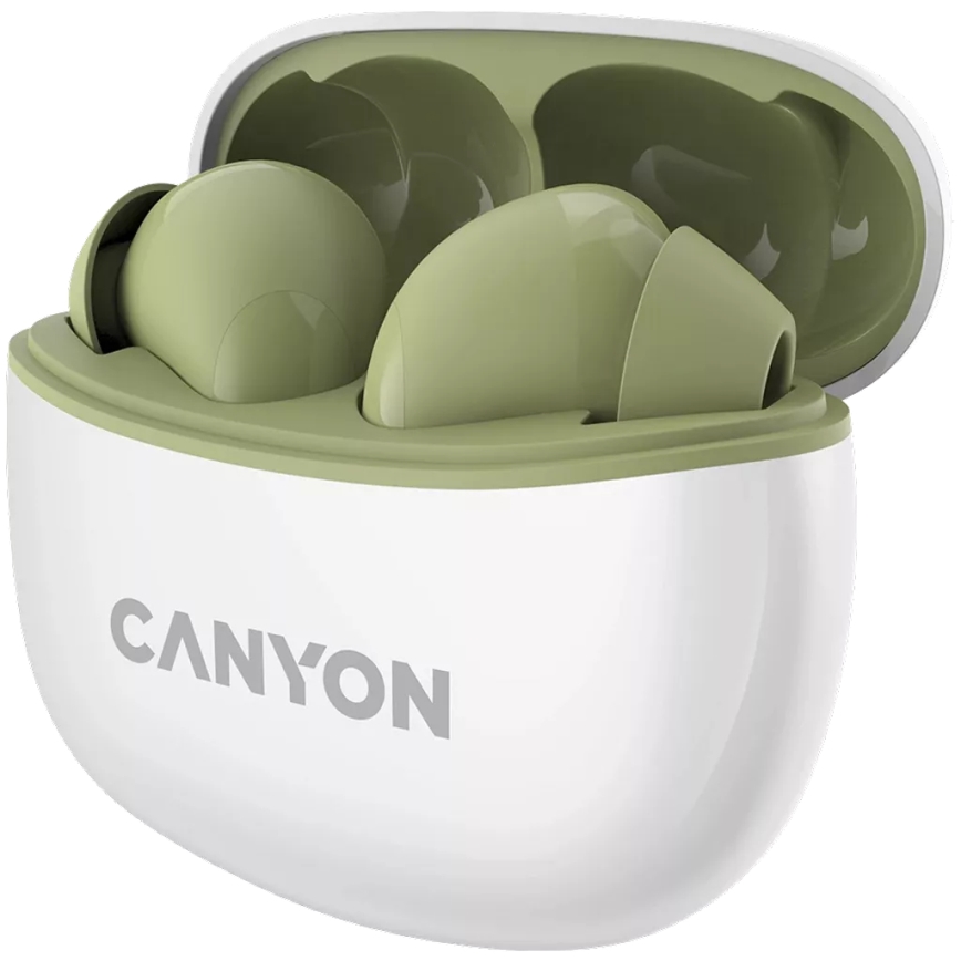 Canyon - Ασύρματα στερεοφωνικά ακουστικά True Wireless 500 mAh + 2x 40 mAh λευκό/πράσινο
