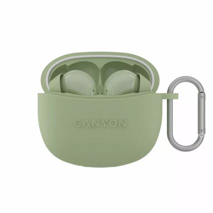 Canyon - Ασύρματα στερεοφωνικά ακουστικά True Wireless 500 mAh + 2x 40 mAh λευκό/πράσινο
