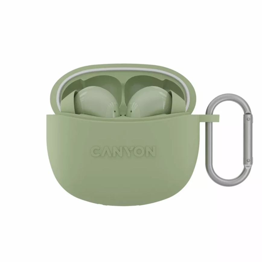 Canyon - Ασύρματα στερεοφωνικά ακουστικά True Wireless 500 mAh + 2x 40 mAh λευκό/πράσινο
