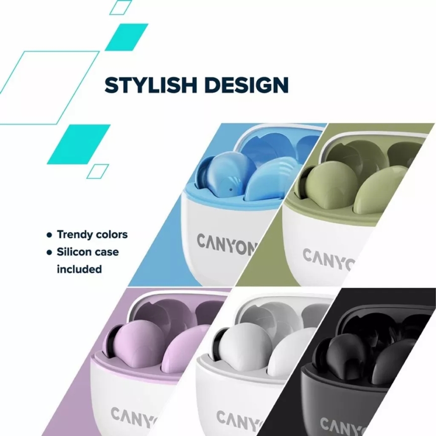 Canyon - Ασύρματα στερεοφωνικά ακουστικά True Wireless 500 mAh + 2x 40 mAh λευκό/πράσινο