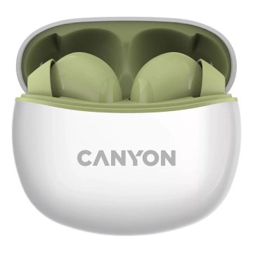 Canyon - Ασύρματα στερεοφωνικά ακουστικά True Wireless 500 mAh + 2x 40 mAh λευκό/πράσινο