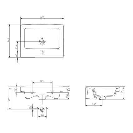 Cersanit K114-006 - Εντοιχισμένος νιπτήρας CREA 44,5x60 cm κεραμικός/γυαλιστερό λευκό