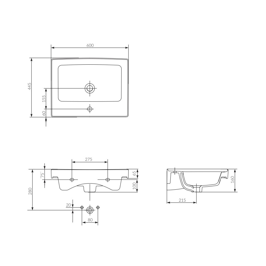 Cersanit K114-006 - Εντοιχισμένος νιπτήρας CREA 44,5x60 cm κεραμικός/γυαλιστερό λευκό