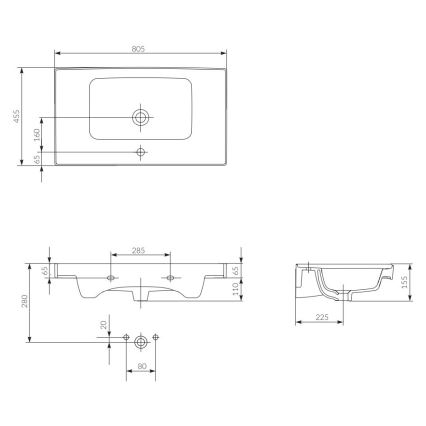 Cersanit K114-017 - Ένθετος νιπήρας μπάνιου CREA 44,5x80,5 cm κεραμικός/γυαλιστερό λευκό