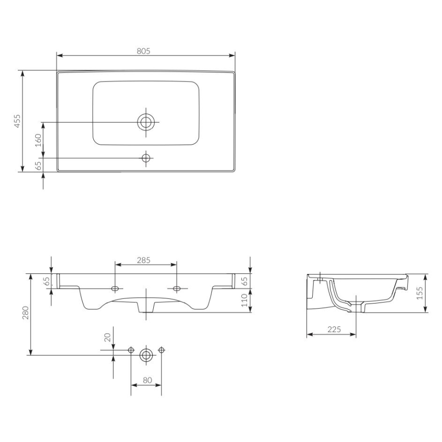 Cersanit K114-017 - Νιπτήρας για πάγκο/επιτοίχιος CREA 44,5x80,5 cm, κεραμικός, γυαλιστερό λευκό
