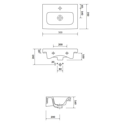 Cersanit K116-008 - Νιπτήρας επιτραπέζιος/κρεμαστός MODUO SLIM 35x50 cm κεραμικός/γυαλιστερό λευκό