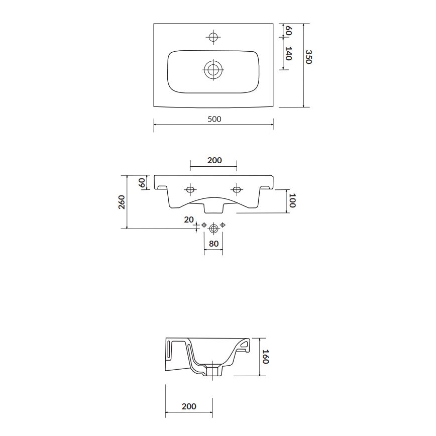 Cersanit K116-008 - Νιπτήρας επιτραπέζιος/κρεμαστός MODUO SLIM 35x50 cm κεραμικός/γυαλιστερό λευκό
