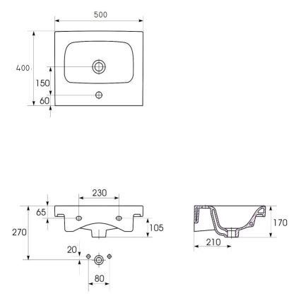 Cersanit K116-009 - Νιπτήρας για πάγκο/κρεμαστός MODUO 40x50 cm κεραμικός/γυαλιστερό λευκό