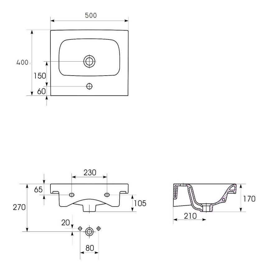 Cersanit K116-009 - Νιπτήρας για πάγκο/κρεμαστός MODUO 40x50 cm κεραμικός/γυαλιστερό λευκό