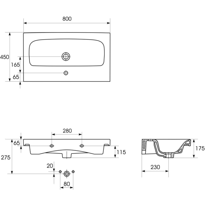 Cersanit K116-013-ECO - Εντοιχισμένος νιπτήρας MODUO 45x80 cm κεραμικός/γυαλιστερό λευκό