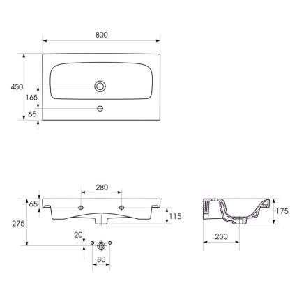 Cersanit K116-013 - Νιπτήρας MODUO 45x80 cm για τοποθέτηση σε πάγκο ή κρεμαστό, κεραμικός, γυαλιστερό λευκό