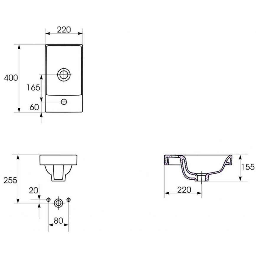 Cersanit K116-016 - Εντοιχιζόμενος νιπτήρας MODUO 22x40 εκ. κεραμικός σε γυαλιστερό λευκό