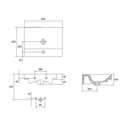 Cersanit K120-009 - Εντοιχιζόμενος νιπτήρας LARGA 45,5x60,5 cm κεραμικός/γυαλιστερό λευκό