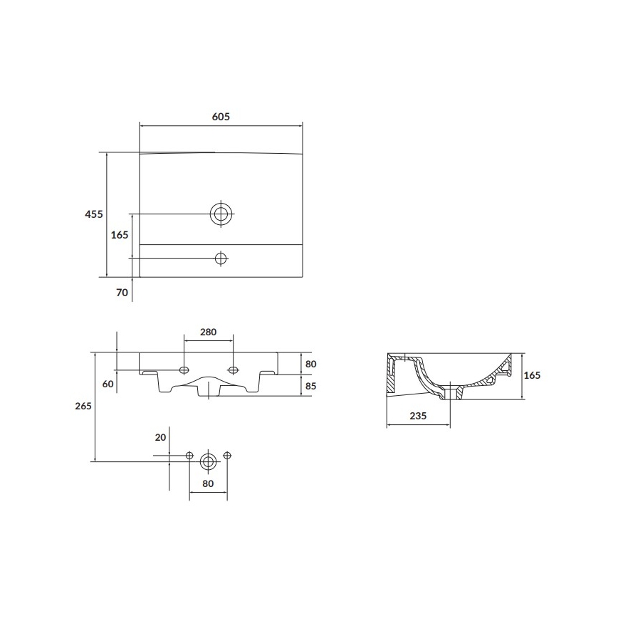Cersanit K120-009 - Εντοιχιζόμενος νιπτήρας LARGA 45,5x60,5 cm κεραμικός/γυαλιστερό λευκό