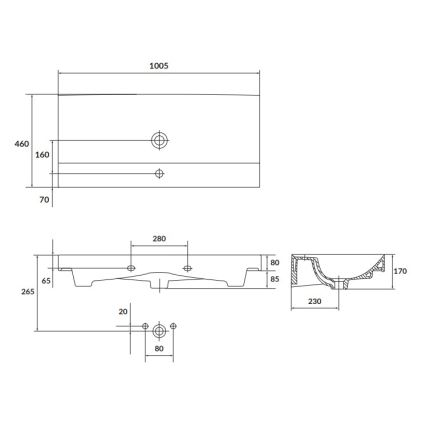 Cersanit K120-011 - Ενθετός νιπτήρας LARGA 46x100 cm κεραμικός/γυαλιστερό λευκό