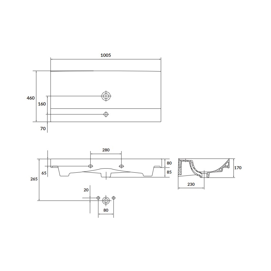 Cersanit K120-011 - Ενθετός νιπτήρας LARGA 46x100 cm κεραμικός/γυαλιστερό λευκό