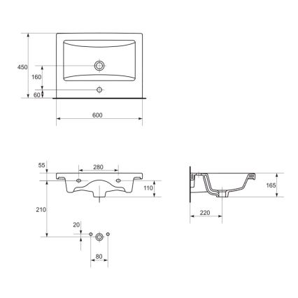 Cersanit K32-003-BOX - Νιπτήρας για πάγκο/τοίχο COMO 45x60 cm, κεραμικός/γυαλιστερό λευκό