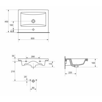 Cersanit K32-003-ECO - Νιπτήρας για πάγκο/επιτοίχιος COMO 45x60 εκ. κεραμικός/γυαλιστερό λευκό