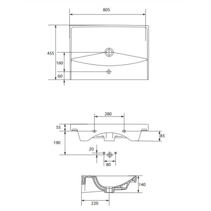 Cersanit K35-061 - Εντοιχιζόμενος νιπτήρας CITY 45,5x80,5 cm κεραμικός/γυαλιστερό λευκό