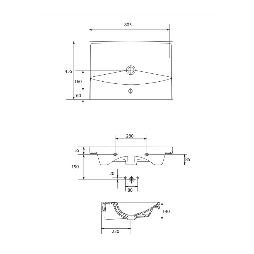 Cersanit K35-061 - Εντοιχιζόμενος νιπτήρας CITY 45,5x80,5 cm κεραμικός/γυαλιστερό λευκό